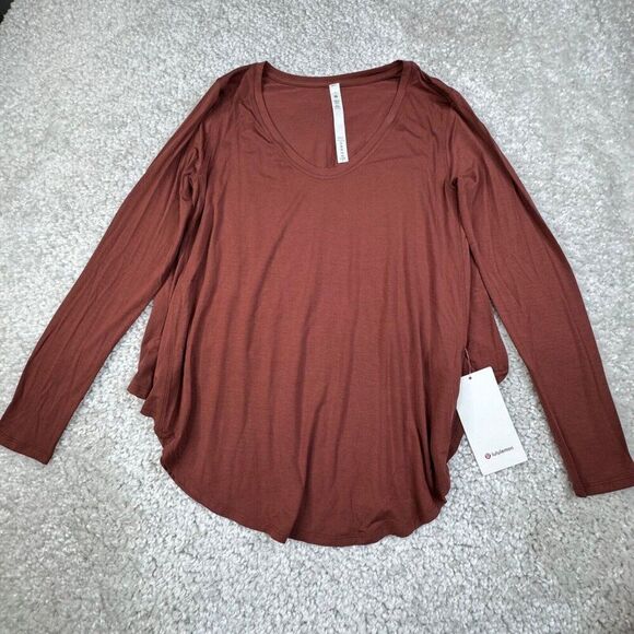 Lululemon Up For Down Time Long Sleeve Tee Dark Terracotta 4 NEW - Picture 7 of 9